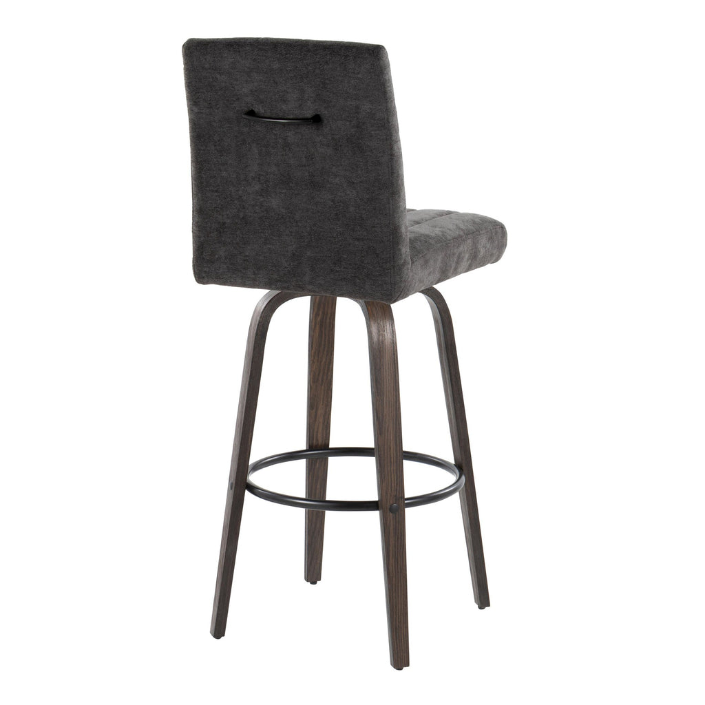 Hank 30" Fixed-Height Barstool - Set of 2 - Walnut Glazed Wood, Black Fabric, Black Metal
