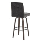 Hank 30" Fixed-Height Barstool - Set of 2 - Walnut Glazed Wood, Black Fabric, Black Metal