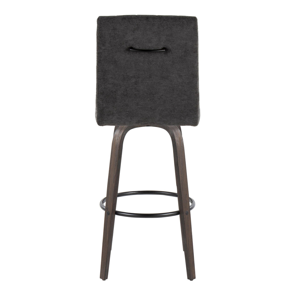 Hank 30" Fixed-Height Barstool - Set of 2 - Walnut Glazed Wood, Black Fabric, Black Metal