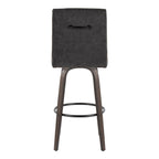 Hank 30" Fixed-Height Barstool - Set of 2 - Walnut Glazed Wood, Black Fabric, Black Metal