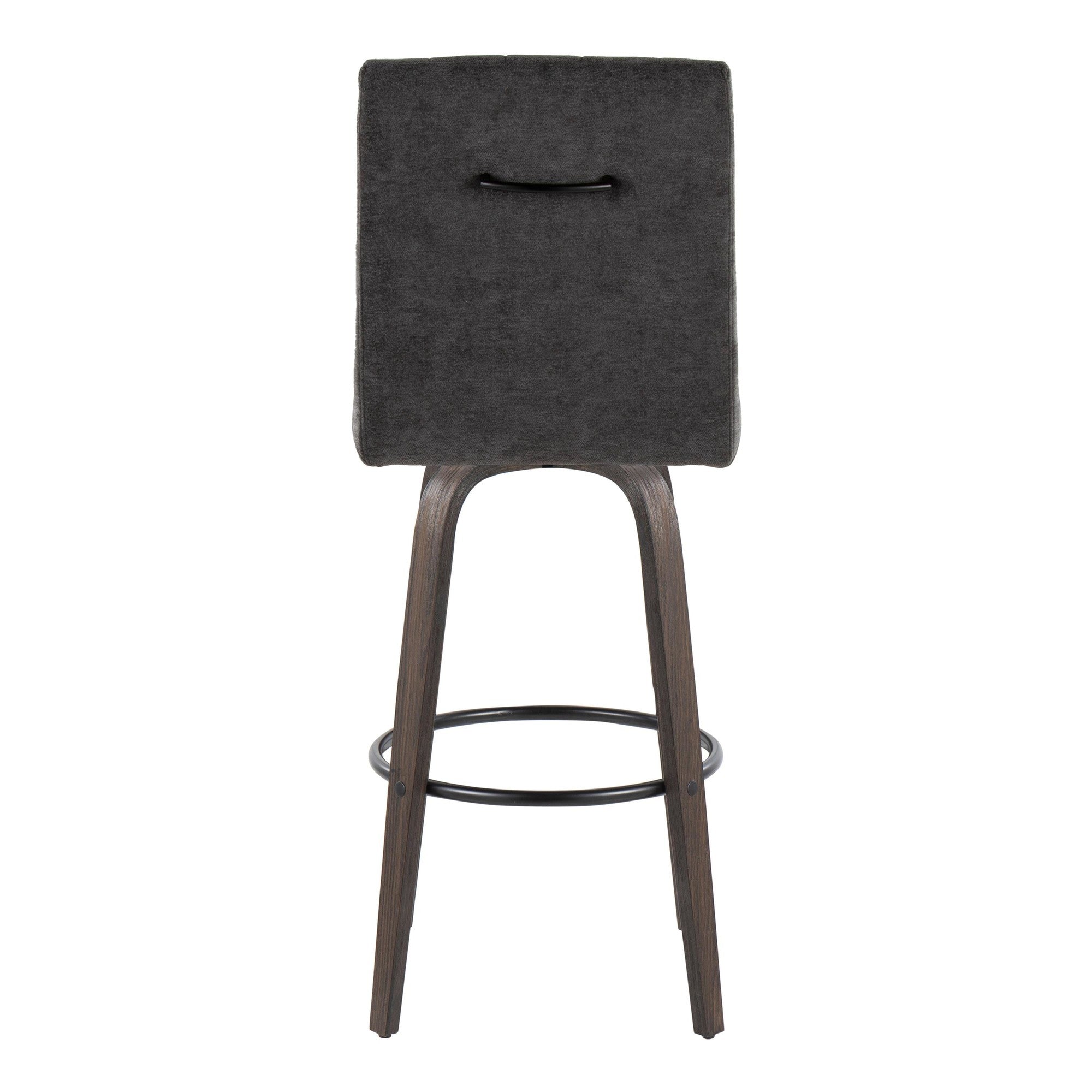 Hank 30" Fixed-Height Barstool - Set of 2 - Walnut Glazed Wood, Black Fabric, Black Metal