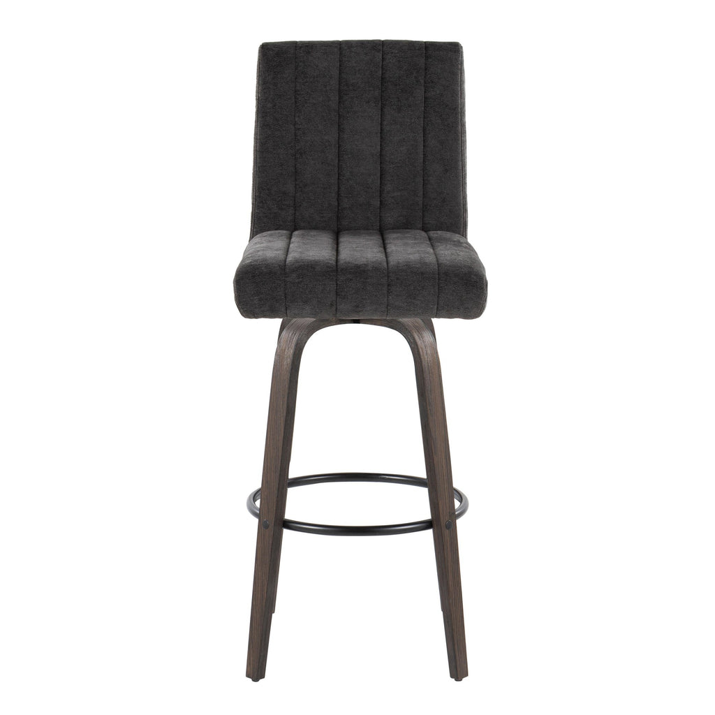 Hank 30" Fixed-Height Barstool - Set of 2 - Walnut Glazed Wood, Black Fabric, Black Metal