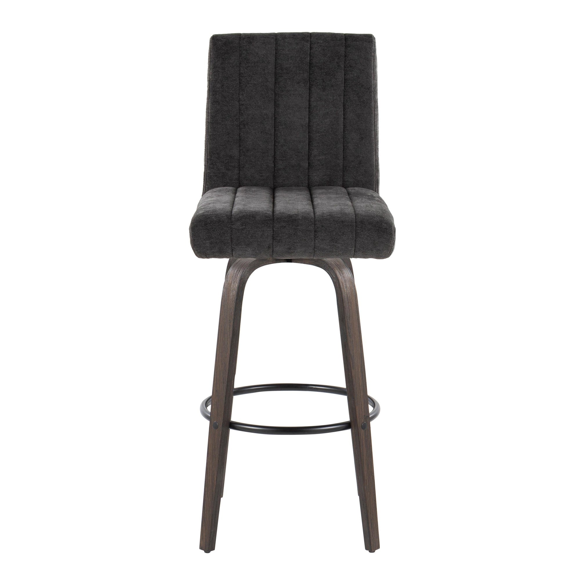 Hank 30" Fixed-Height Barstool - Set of 2 - Walnut Glazed Wood, Black Fabric, Black Metal