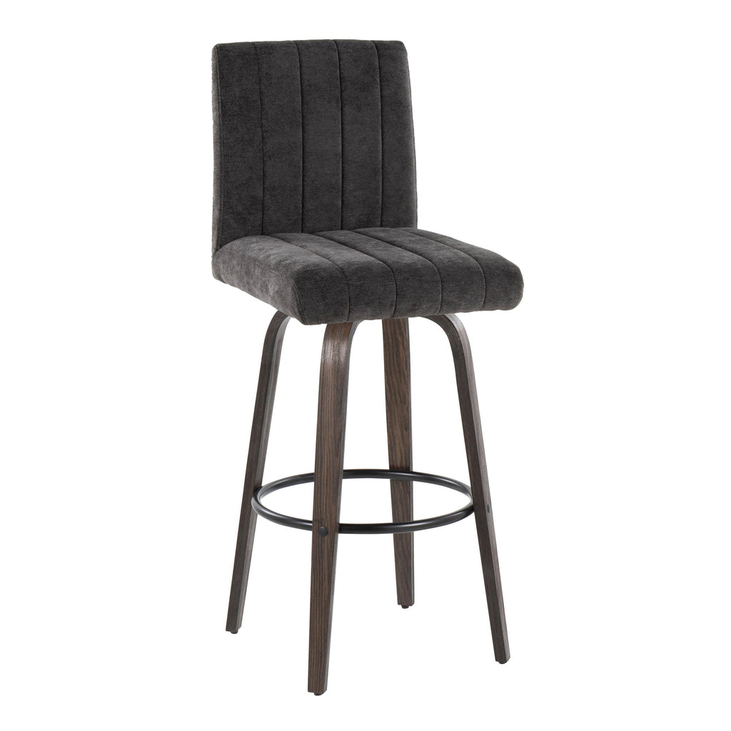 Hank 30" Fixed-Height Barstool - Set of 2 - Walnut Glazed Wood, Black Fabric, Black Metal