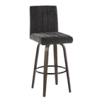 Hank 30" Fixed-Height Barstool - Set of 2 - Walnut Glazed Wood, Black Fabric, Black Metal