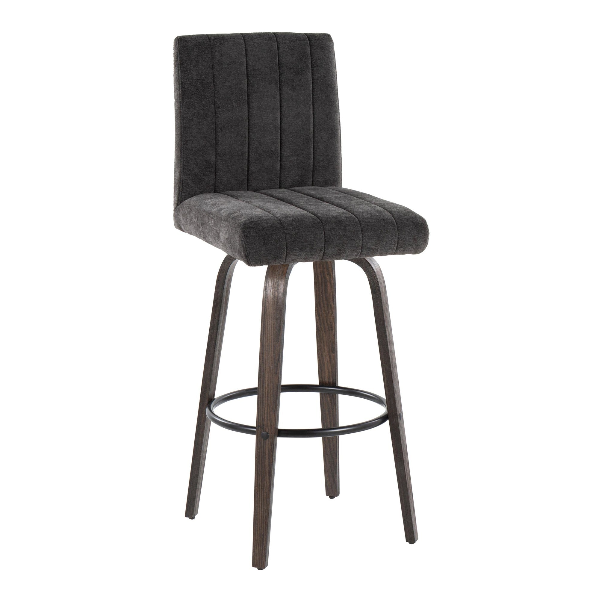 Hank 30" Fixed-Height Barstool - Set of 2 - Walnut Glazed Wood, Black Fabric, Black Metal