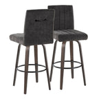 Hank 30" Fixed-Height Barstool - Set of 2 - Walnut Glazed Wood, Black Fabric, Black Metal