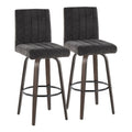 Hank 30" Fixed-Height Barstool - Set of 2 - Walnut Glazed Wood, Black Fabric, Black Metal