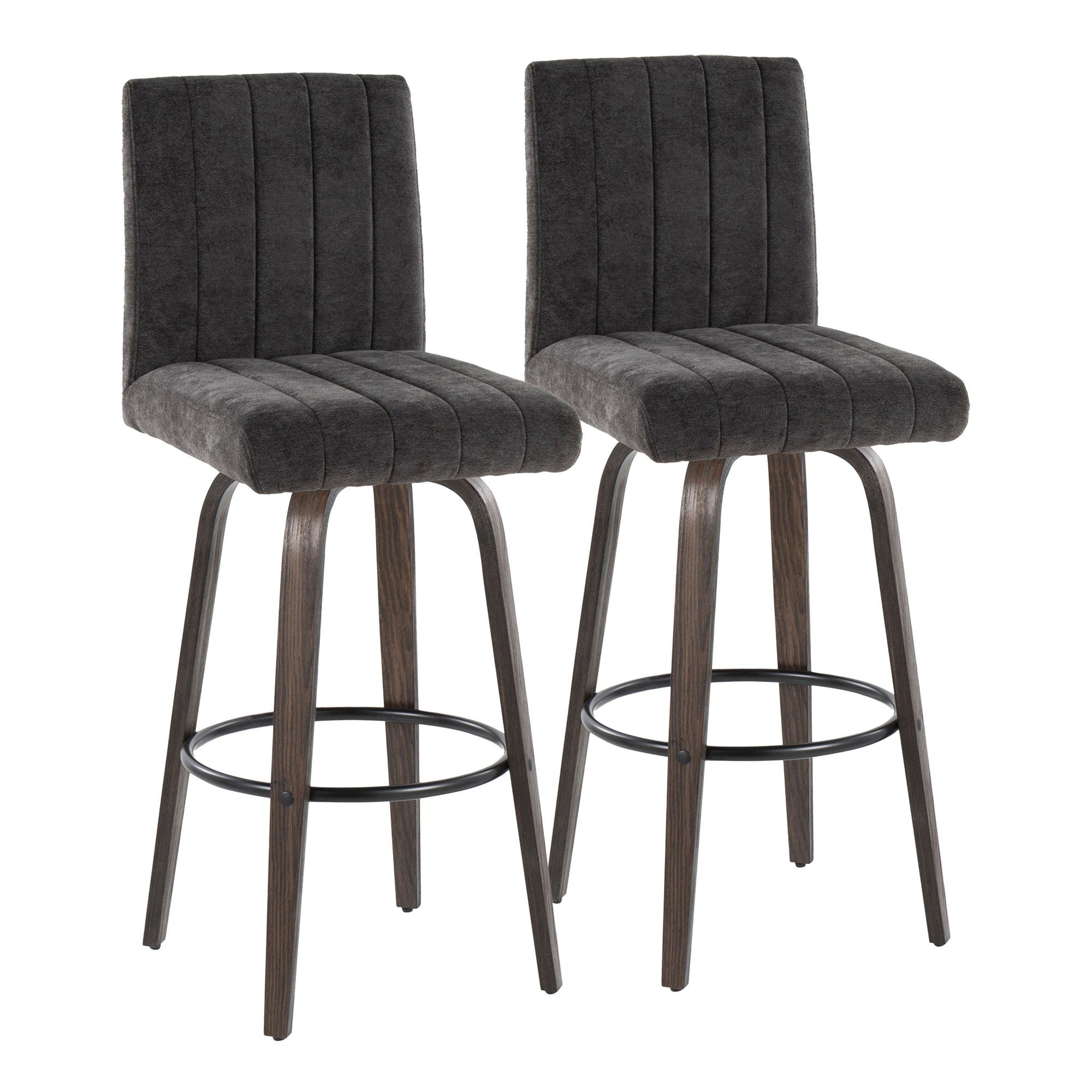 Hank 30" Fixed-Height Barstool - Set of 2 - Walnut Glazed Wood, Black Fabric, Black Metal