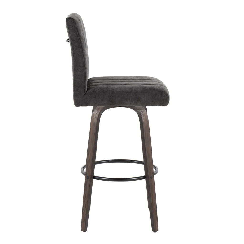 Hank 30" Fixed-Height Barstool - Set of 2 - Walnut Glazed Wood, Black Fabric, Black Metal
