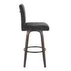 Hank 30" Fixed-Height Barstool - Set of 2 - Walnut Glazed Wood, Black Fabric, Black Metal