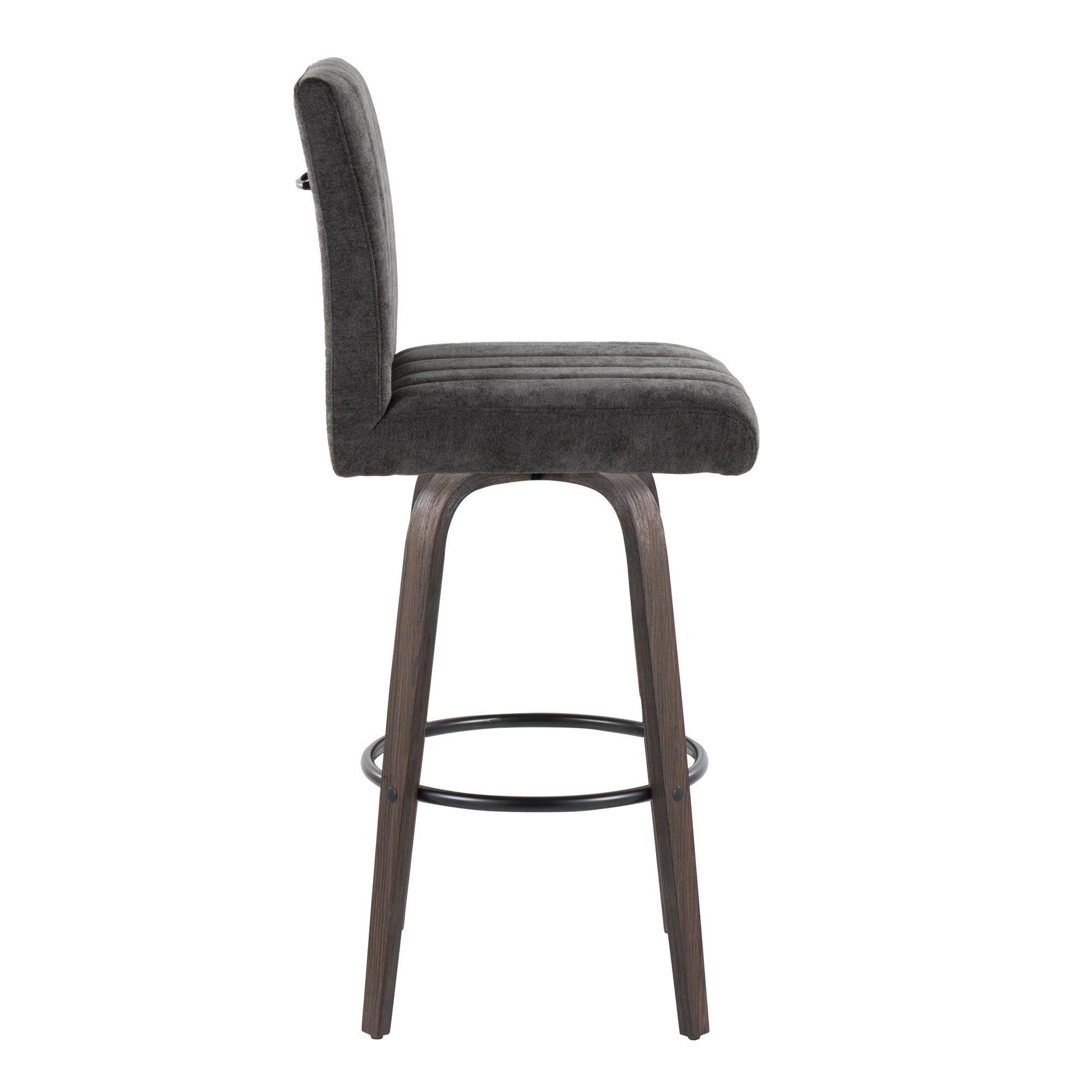 Hank 30" Fixed-Height Barstool - Set of 2 - Walnut Glazed Wood, Black Fabric, Black Metal