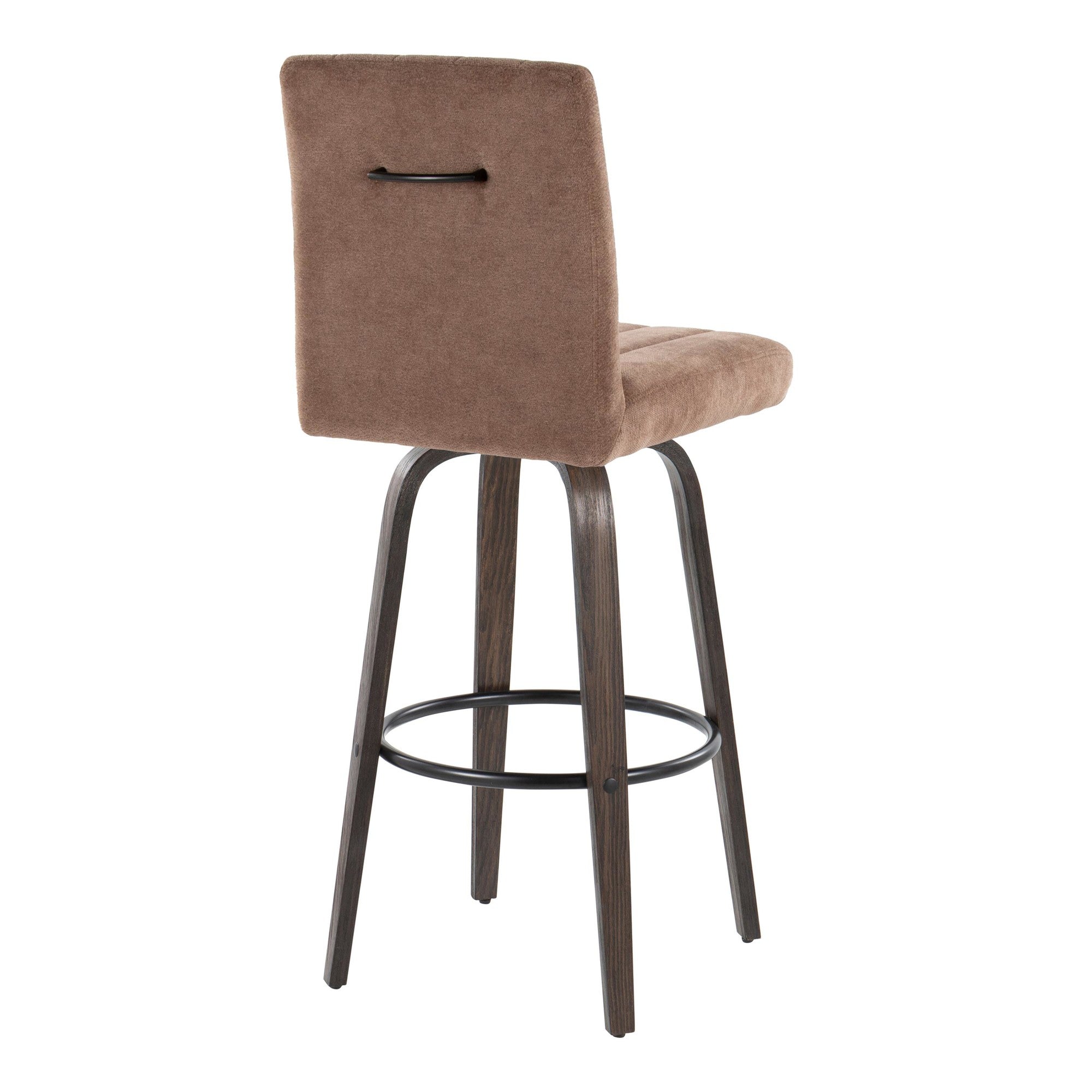 Hank 30" Fixed-Height Barstool - Set of 2 - Walnut Glazed Wood, Brown Fabric, Black Metal
