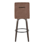 Hank 30" Fixed-Height Barstool - Set of 2 - Walnut Glazed Wood, Brown Fabric, Black Metal