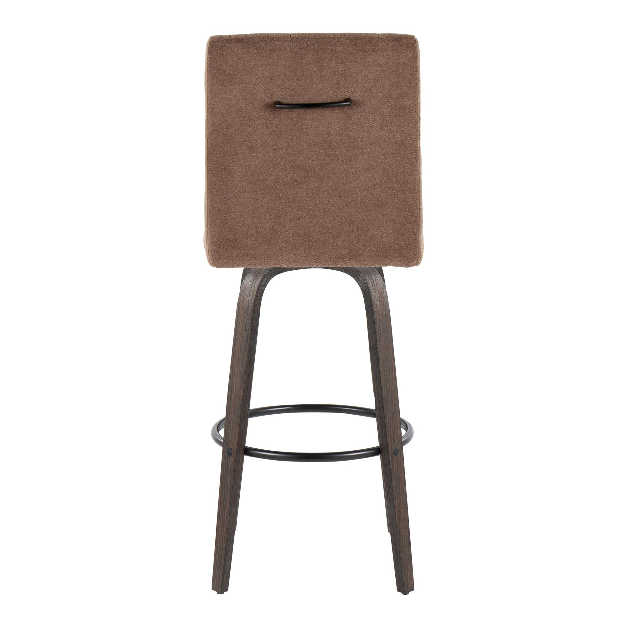 Hank 30" Fixed-Height Barstool - Set of 2 - Walnut Glazed Wood, Brown Fabric, Black Metal