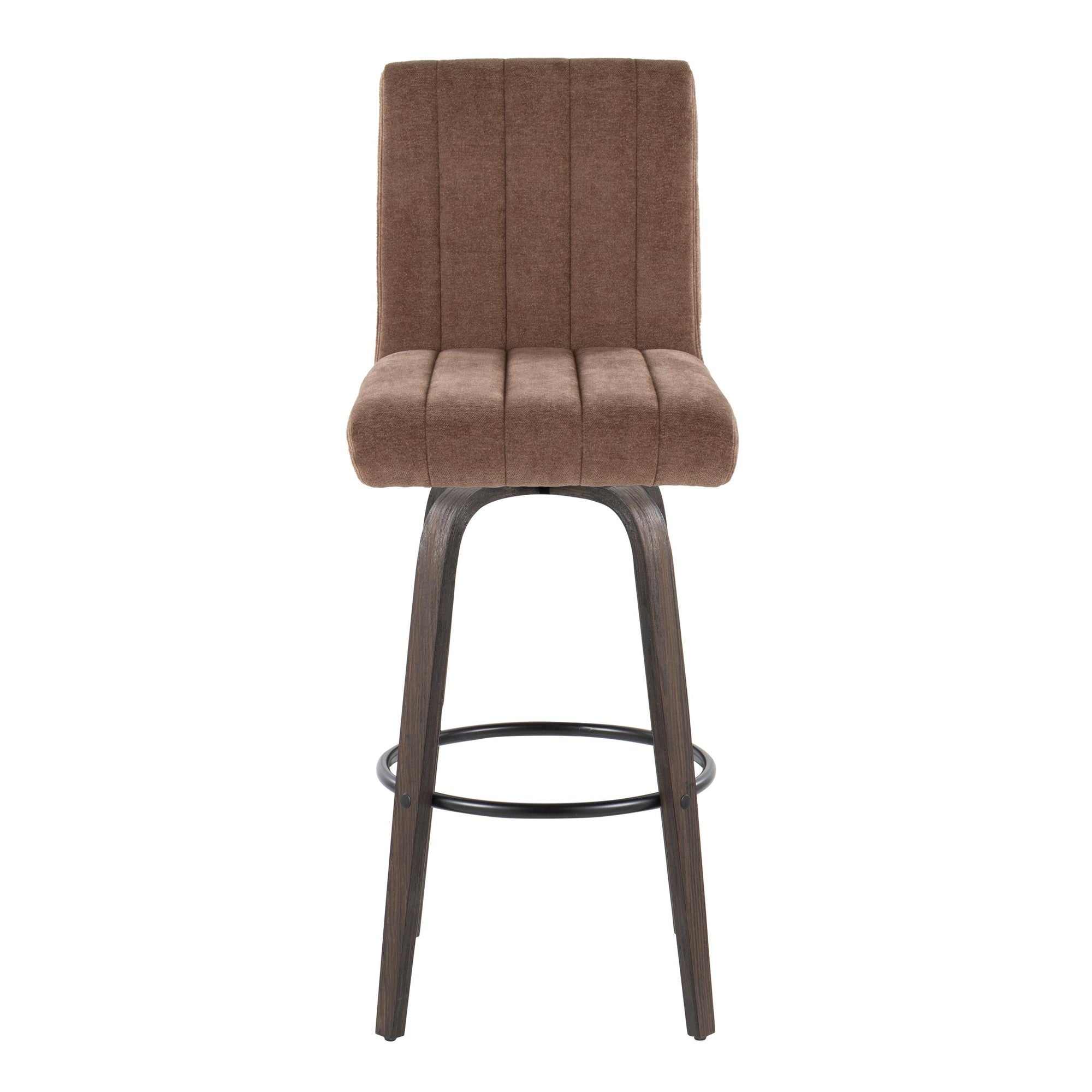 Hank 30" Fixed-Height Barstool - Set of 2 - Walnut Glazed Wood, Brown Fabric, Black Metal