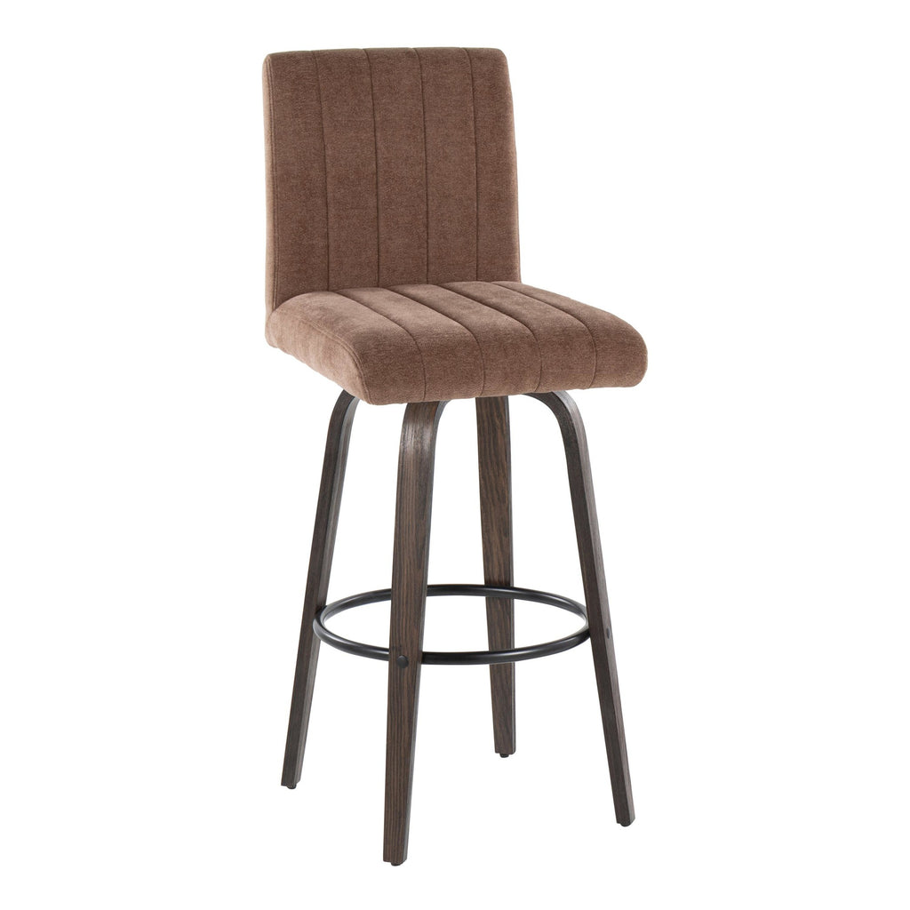 Hank 30" Fixed-Height Barstool - Set of 2 - Walnut Glazed Wood, Brown Fabric, Black Metal