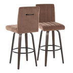 Hank 30" Fixed-Height Barstool - Set of 2 - Walnut Glazed Wood, Brown Fabric, Black Metal