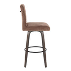 Hank 30" Fixed-Height Barstool - Set of 2 - Walnut Glazed Wood, Brown Fabric, Black Metal