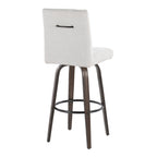 Hank 30" Fixed-Height Barstool - Set of 2 - Walnut Glazed Wood, Light Grey Fabric, Black Metal