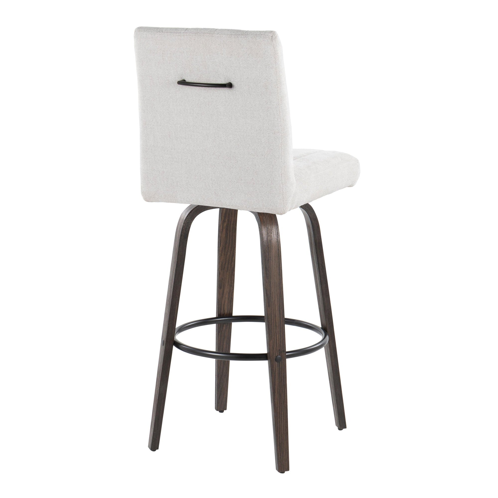 Hank 30" Fixed-Height Barstool - Set of 2 - Walnut Glazed Wood, Light Grey Fabric, Black Metal