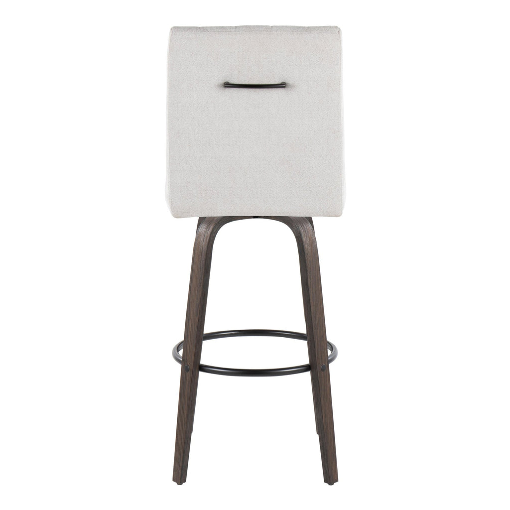Hank 30" Fixed-Height Barstool - Set of 2 - Walnut Glazed Wood, Light Grey Fabric, Black Metal