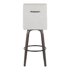 Hank 30" Fixed-Height Barstool - Set of 2 - Walnut Glazed Wood, Light Grey Fabric, Black Metal