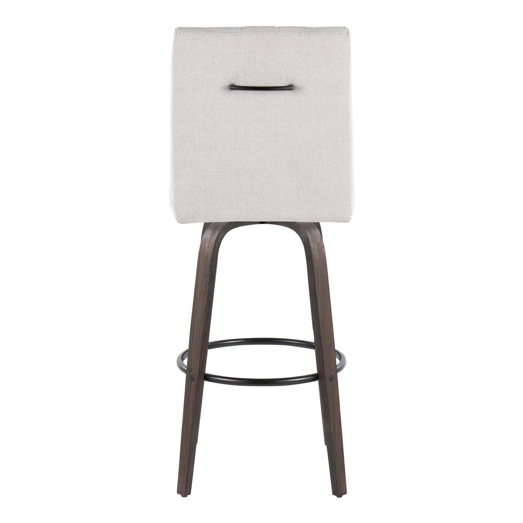 Hank 30" Fixed-Height Barstool - Set of 2 - Walnut Glazed Wood, Light Grey Fabric, Black Metal