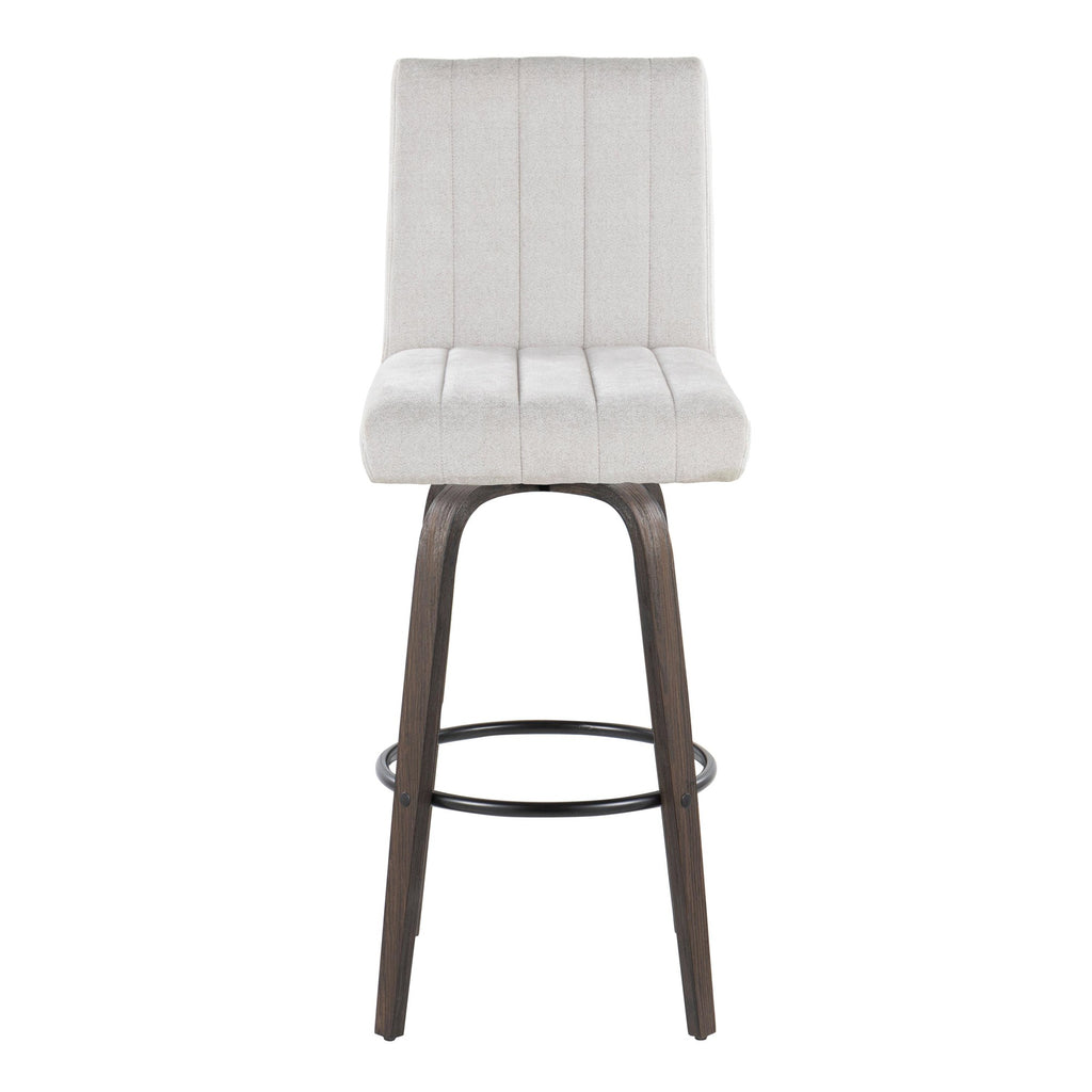 Hank 30" Fixed-Height Barstool - Set of 2 - Walnut Glazed Wood, Light Grey Fabric, Black Metal