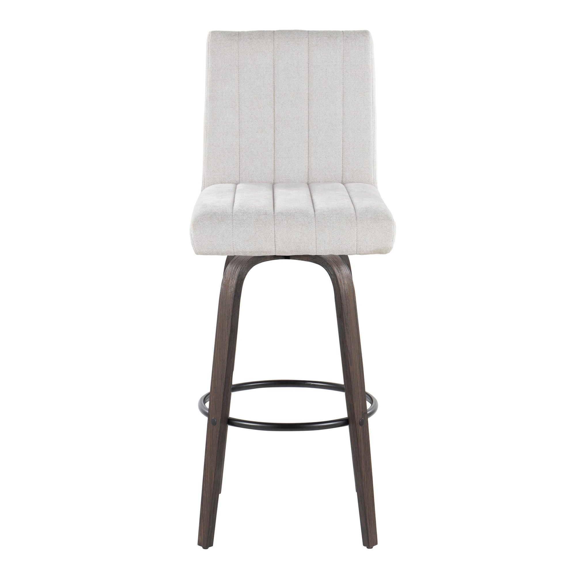 Hank 30" Fixed-Height Barstool - Set of 2 - Walnut Glazed Wood, Light Grey Fabric, Black Metal