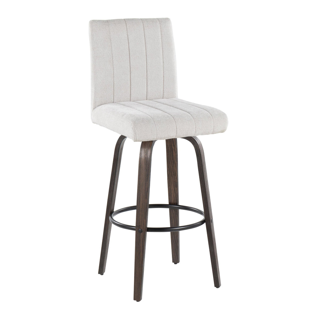 Hank 30" Fixed-Height Barstool - Set of 2 - Walnut Glazed Wood, Light Grey Fabric, Black Metal