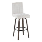 Hank 30" Fixed-Height Barstool - Set of 2 - Walnut Glazed Wood, Light Grey Fabric, Black Metal