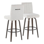 Hank 30" Fixed-Height Barstool - Set of 2 - Walnut Glazed Wood, Light Grey Fabric, Black Metal