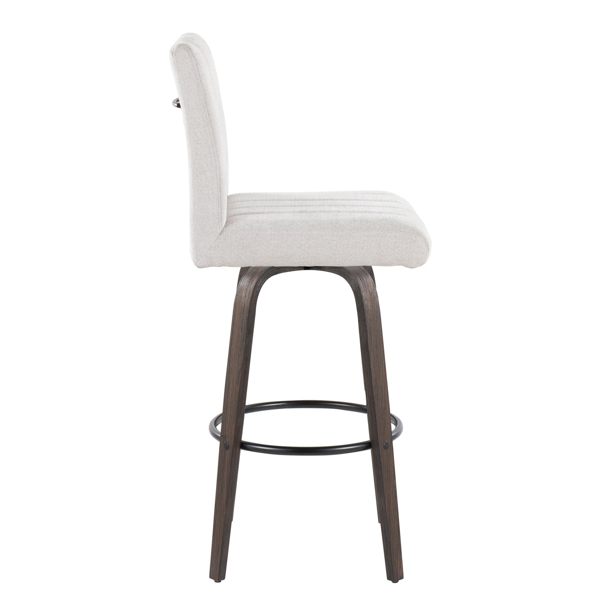 Hank 30" Fixed-Height Barstool - Set of 2 - Walnut Glazed Wood, Light Grey Fabric, Black Metal