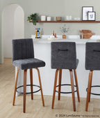 Hank 30" Fixed-Height Barstool - Set of 2 - Walnut Wood, Black Fabric, Black Metal