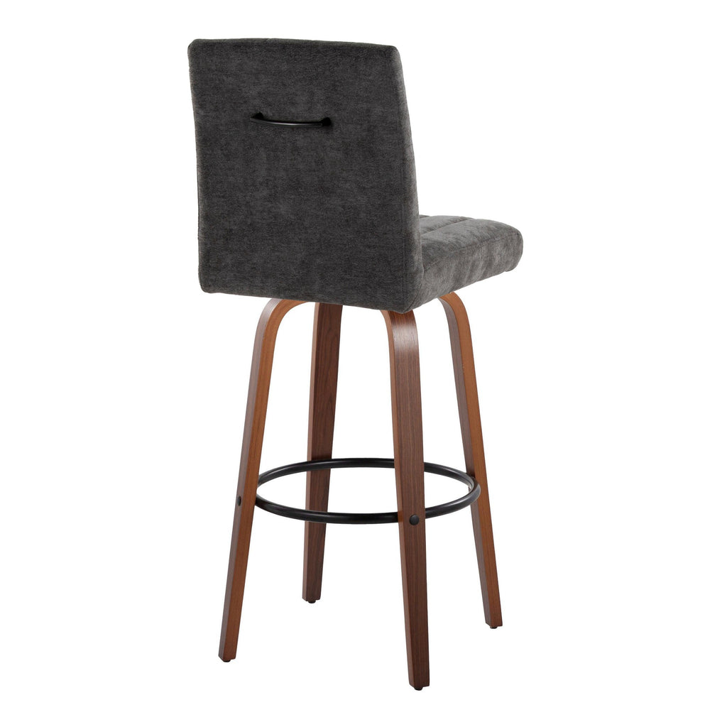Hank 30" Fixed-Height Barstool - Set of 2 - Walnut Wood, Black Fabric, Black Metal