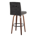 Hank 30" Fixed-Height Barstool - Set of 2 - Walnut Wood, Black Fabric, Black Metal