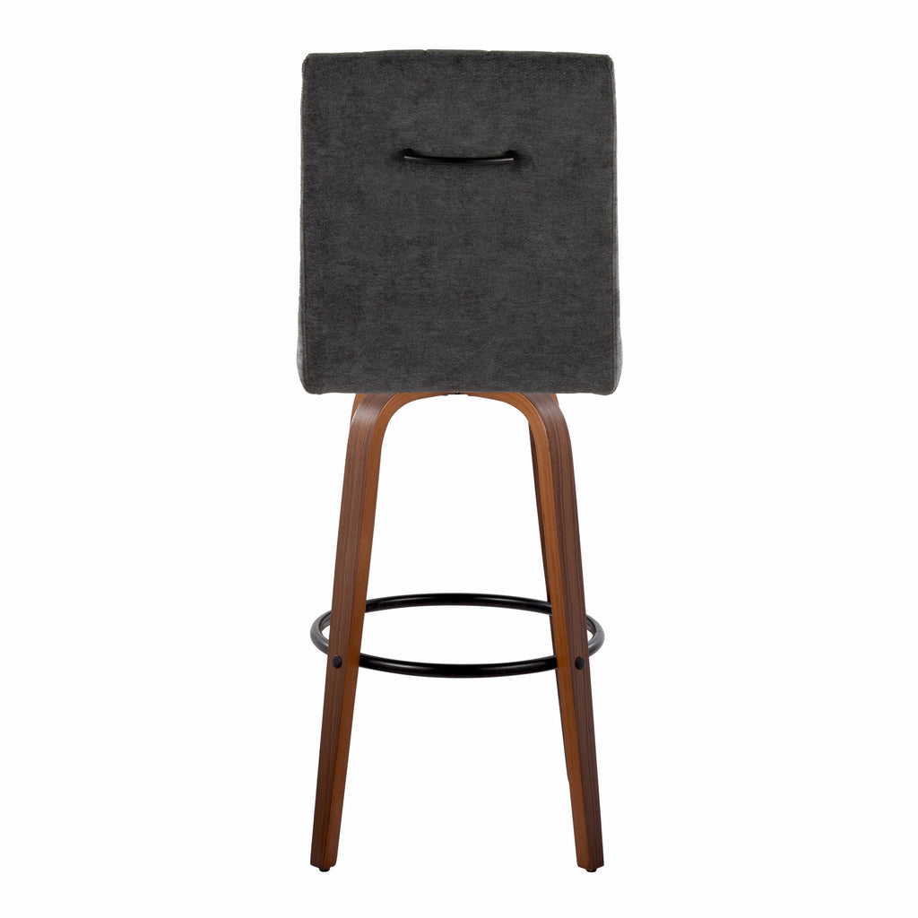 Hank 30" Fixed-Height Barstool - Set of 2 - Walnut Wood, Black Fabric, Black Metal