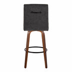 Hank 30" Fixed-Height Barstool - Set of 2 - Walnut Wood, Black Fabric, Black Metal