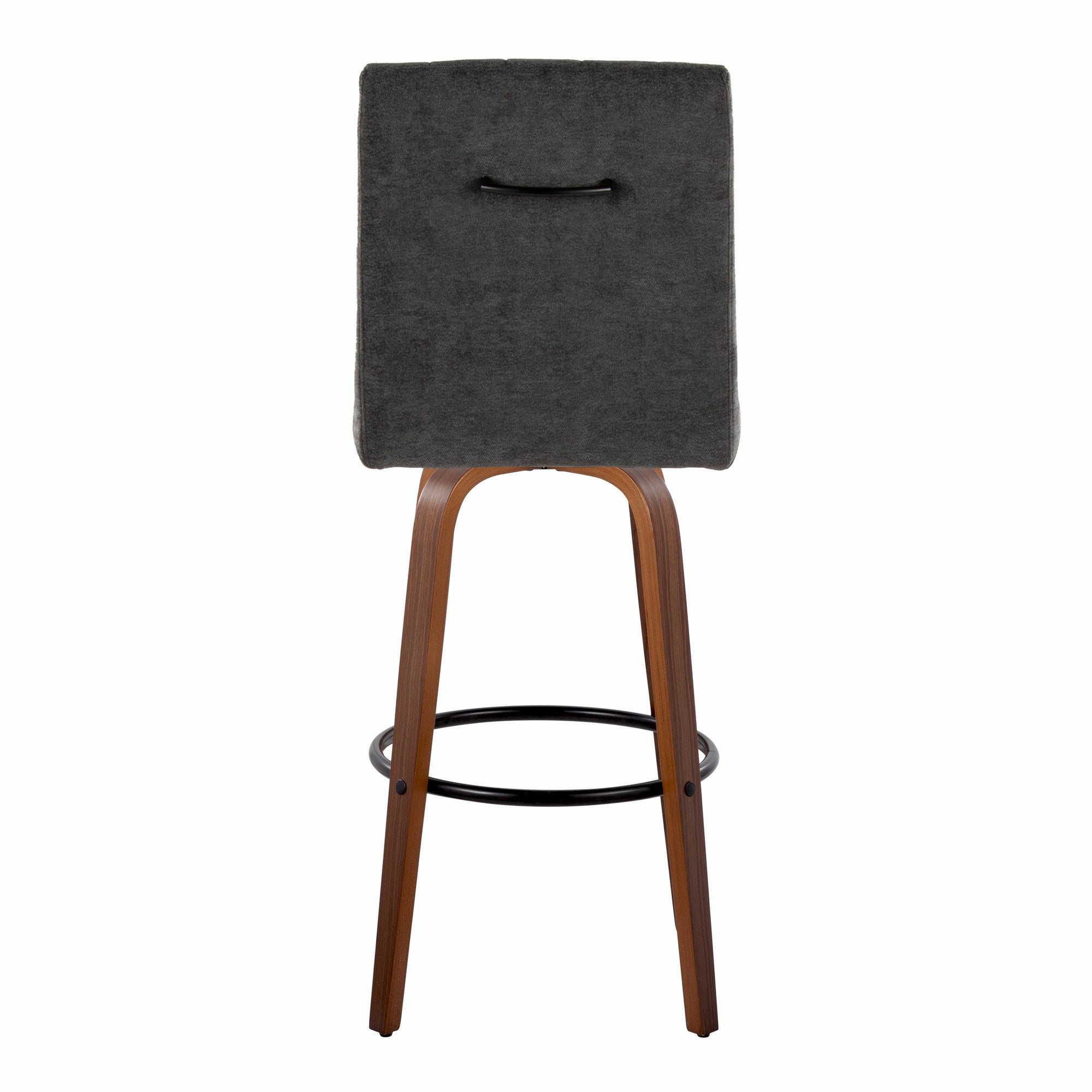 Hank 30" Fixed-Height Barstool - Set of 2 - Walnut Wood, Black Fabric, Black Metal