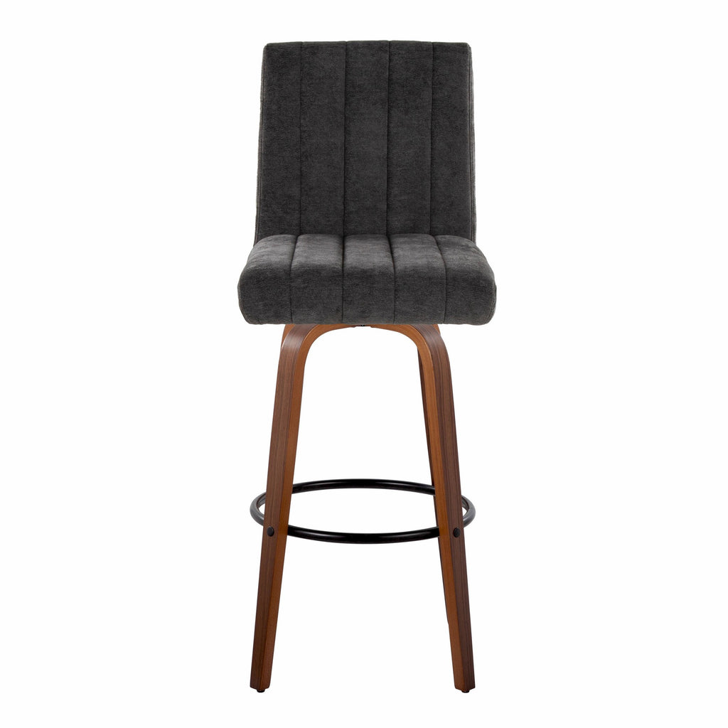 Hank 30" Fixed-Height Barstool - Set of 2 - Walnut Wood, Black Fabric, Black Metal