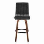 Hank 30" Fixed-Height Barstool - Set of 2 - Walnut Wood, Black Fabric, Black Metal