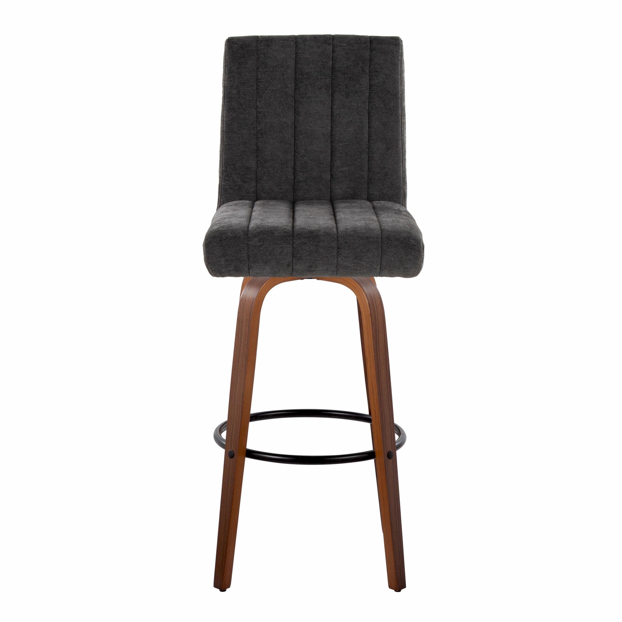 Hank 30" Fixed-Height Barstool - Set of 2 - Walnut Wood, Black Fabric, Black Metal