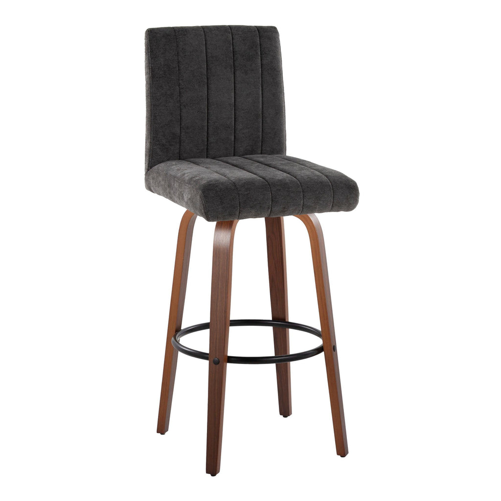 Hank 30" Fixed-Height Barstool - Set of 2 - Walnut Wood, Black Fabric, Black Metal