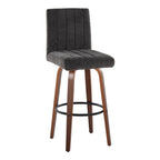 Hank 30" Fixed-Height Barstool - Set of 2 - Walnut Wood, Black Fabric, Black Metal