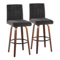 Hank 30" Fixed-Height Barstool - Set of 2 - Walnut Wood, Black Fabric, Black Metal