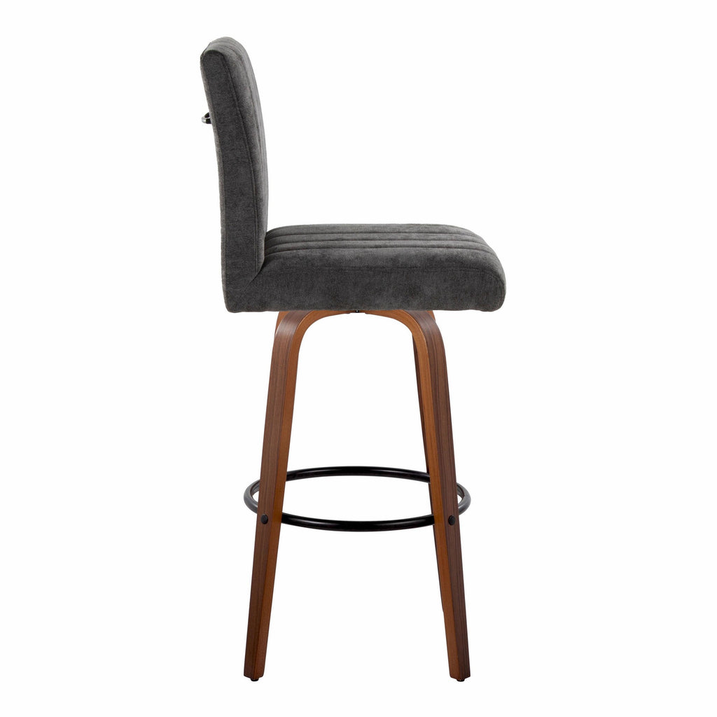 Hank 30" Fixed-Height Barstool - Set of 2 - Walnut Wood, Black Fabric, Black Metal
