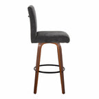 Hank 30" Fixed-Height Barstool - Set of 2 - Walnut Wood, Black Fabric, Black Metal