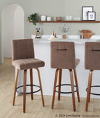 Hank 30" Fixed-Height Barstool - Set of 2 - Walnut Wood, Brown Fabric, Black Metal