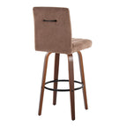 Hank 30" Fixed-Height Barstool - Set of 2 - Walnut Wood, Brown Fabric, Black Metal